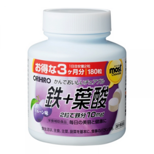 Viên nhai bổ sung sắt Acid Folic Orihiro Most Chewable Iron 180 viên